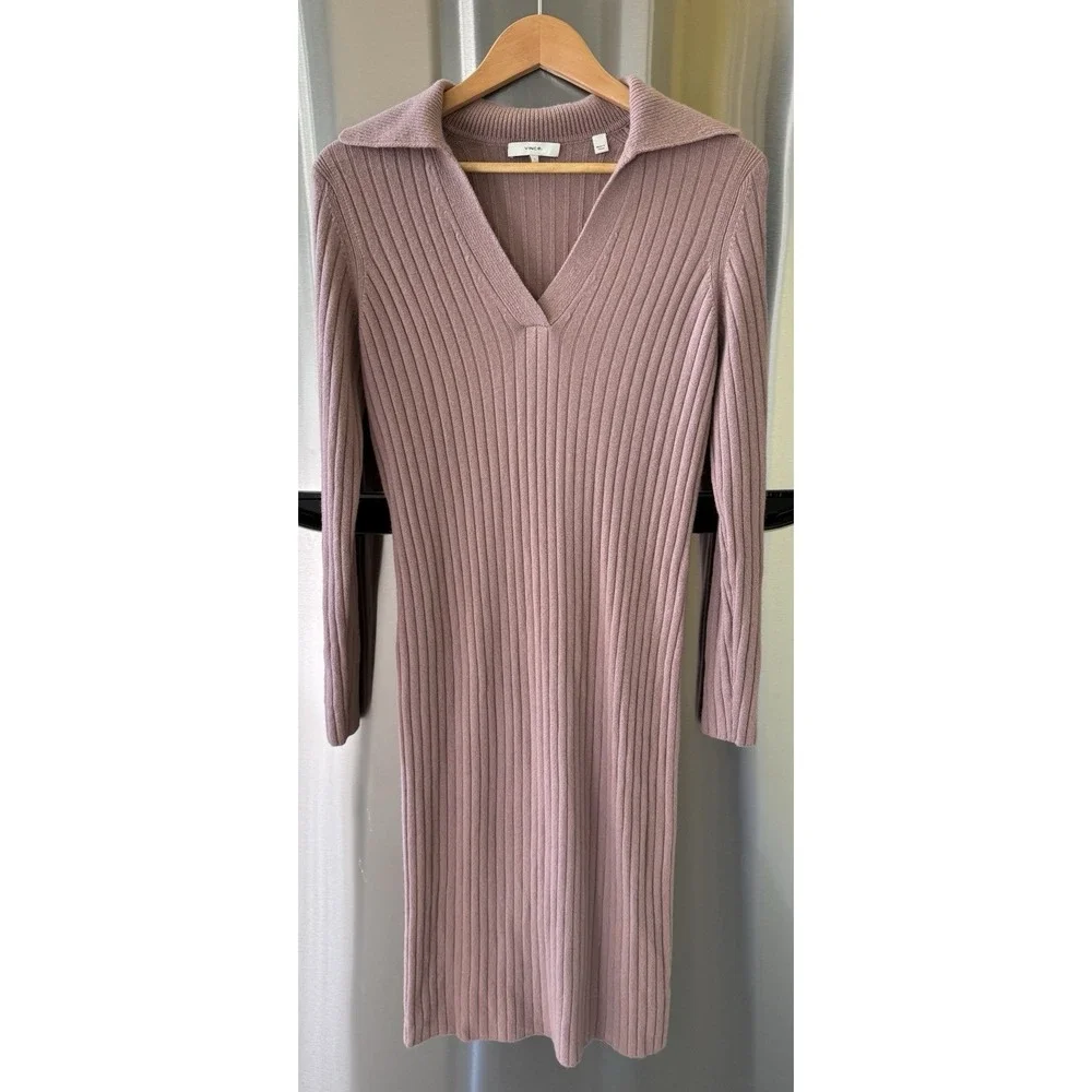 Vince Cashmere Ribbed Knit Sweater Dress Size S Mauve - Picture 4 of 4